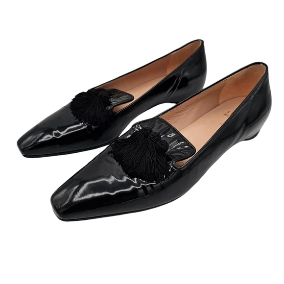 Stuart Weitzman Leather Square Toe Tassle Loafer Flats Black Size 8 - Picture 13 of 13